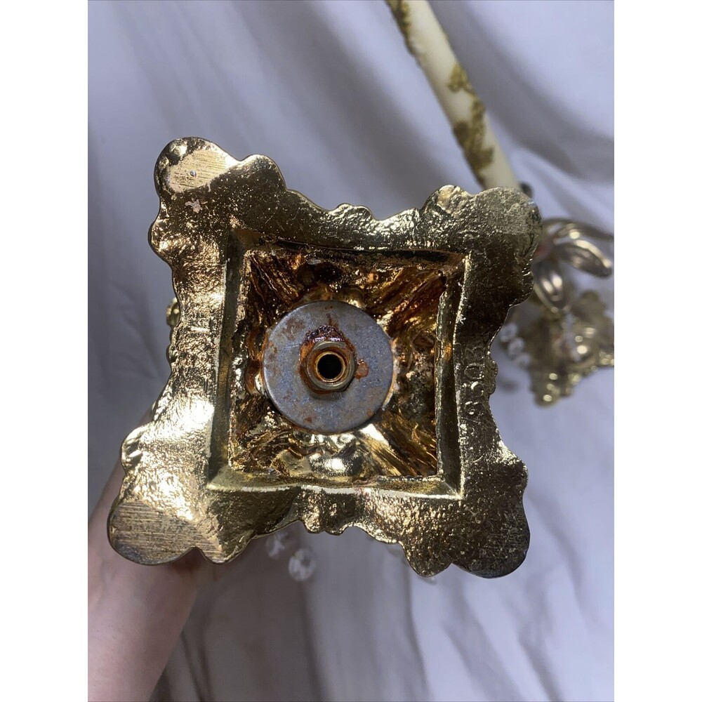 Vintage Hollywood Regency Style Ornate Gold Cast Metal Candlestick Holders Pair - Picture 8 of 11